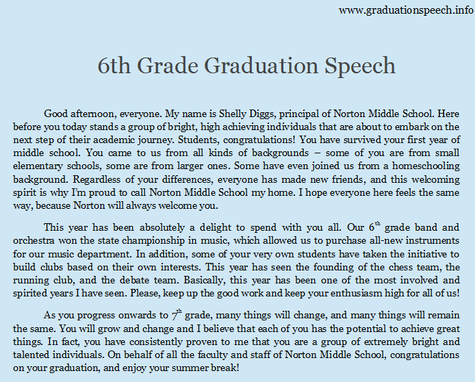 What should be included in a kindergarten graduation speech?