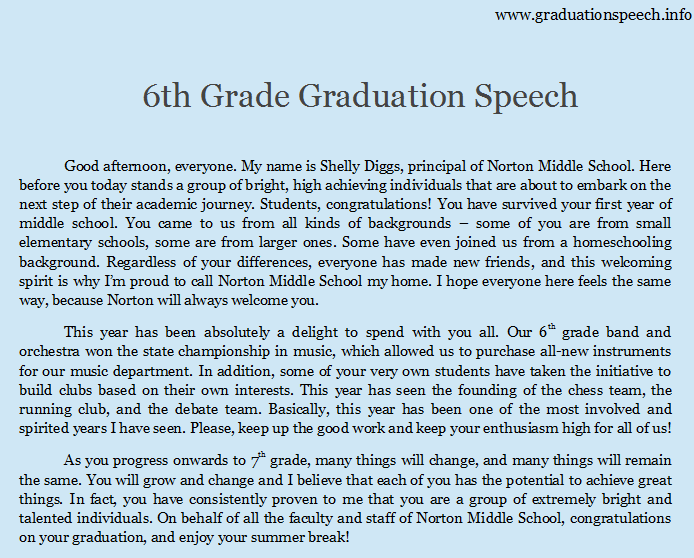 how to write a graduation speech for 6th grade